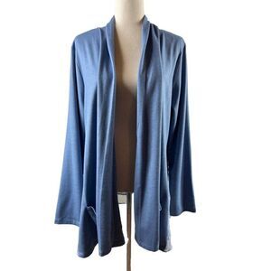 LOGO Lounge Lori Goldstein Mixed Media Open Front Cardigan Chiffon Hem XL Blue